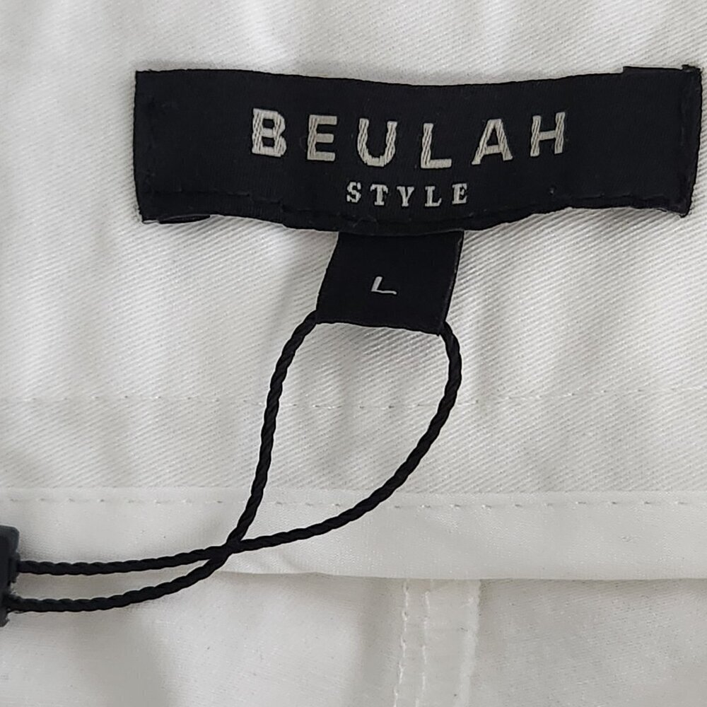 Beulah Wide Leg High Waisted Pleated Front Pants Size L White Cotton Blend - Picture 5 of 6